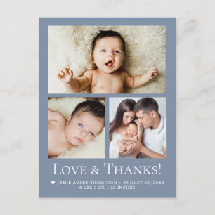 Liebe und Dank Dusty blue Baby-Foto-Ankündigung Postkarte