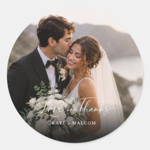Liebe und Dank Elegantes Hochzeitsfoto-Geschenk Runder Aufkleber