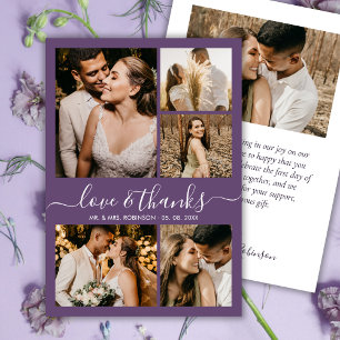 Liebe und Dank Foto-Collage Mauve Lila Hochzeit Dankeskarte