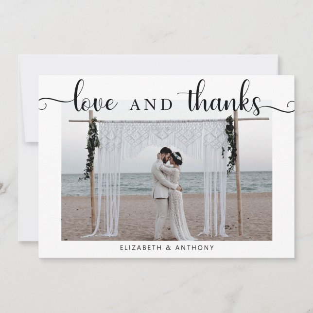 Liebe und Dank Foto Hochzeit Einfaches Elegantes C Dankeskarte (Vorderseite)