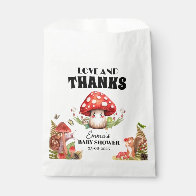 Liebe und Dank Fungi Mushroom Moth Baby Dusche Geschenktütchen (Vorderseite)