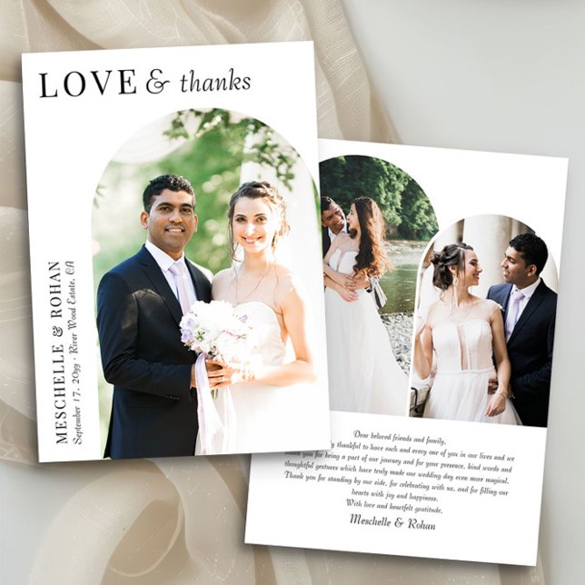 Liebe und Dank für das elegante Arch Wedding Foto Dankeskarte (Elegant Arch wedding photo thank you card by Darling & May)
