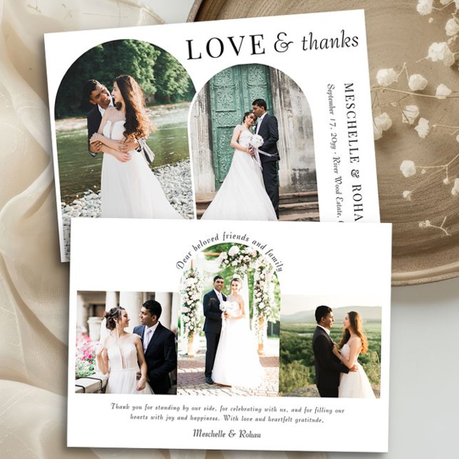 Liebe und Dank für das elegante Arches Wedding Fot Dankeskarte (Wedding photo thank you card with arch shaped pictures by Darling & May)