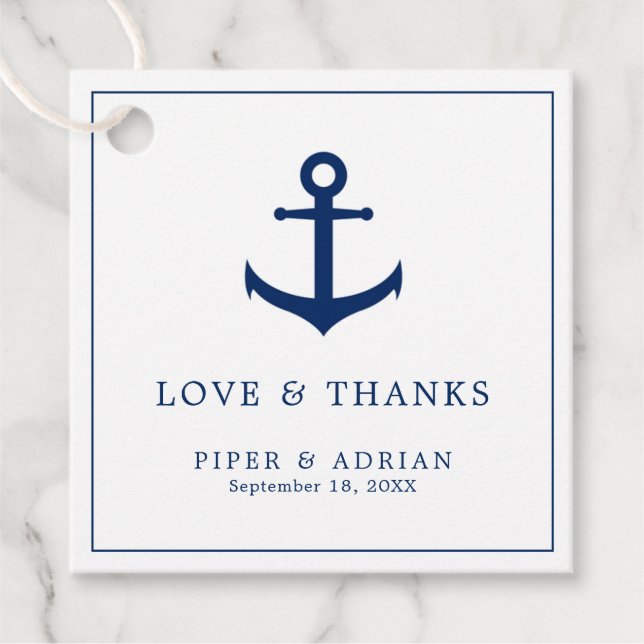 Liebe und Dank für die Hochzeit der Nautic Navy Geschenkanhänger (Vorderseite)