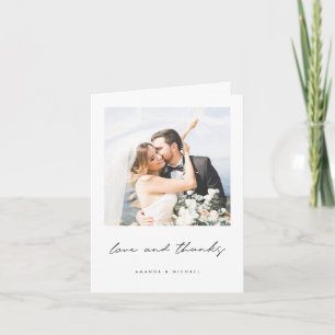 Liebe und Dank für die Schwarz-weiße Foto Hochzeit Dankeskarte