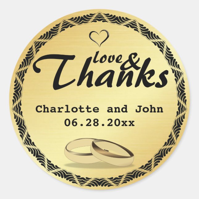 Liebe und Dank Gold-Hochzeitsticker Runder Aufkleber (Vorderseite)