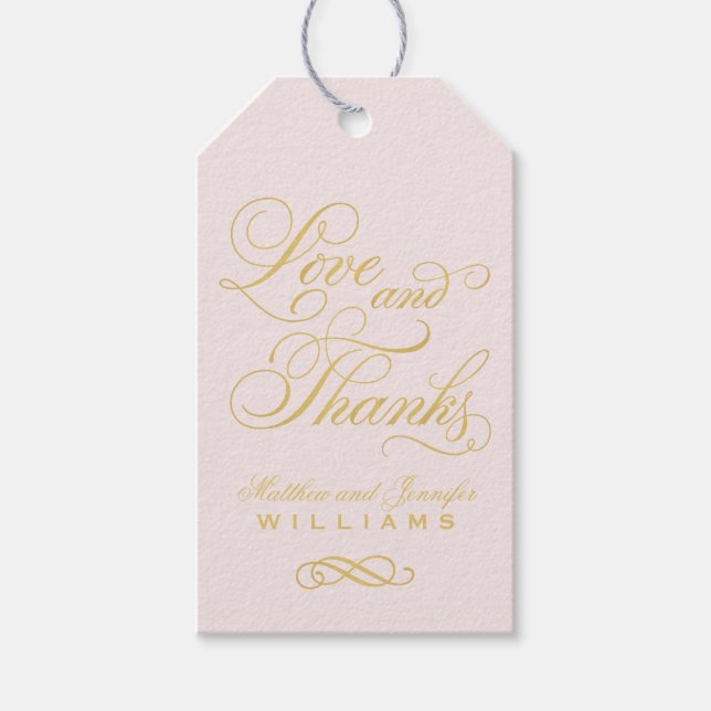 Liebe und Dank Gold-Kalligrafie-Hochzeit Monogram Geschenkanhänger (Vorderseite)