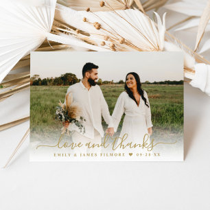 Liebe und Dank Gold Script Hochzeitskampagne Foto Dankeskarte