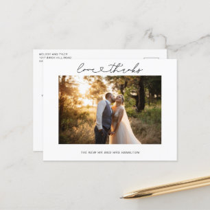 Liebe und Dank Herzschrift Hochzeitsfoto Postkarte