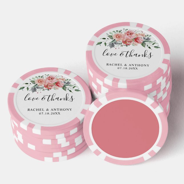 Liebe und Dank Hochzeit Custom Pink Floral Boho Pokerchips (Stapel)