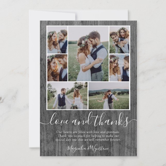 Liebe und Dank Hochzeit von Holzfotografie Dankeskarte (Vorderseite)
