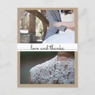 Liebe und Dank Hochzeit zwei Fotos beige Postkarte