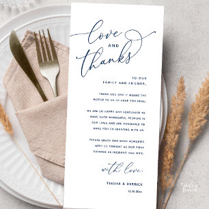Liebe und Dank, Hochzeits-Dinner Danksagungskarte Programm