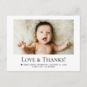 Liebe und Dank Horizontales Baby-Foto Geburtsstati Postkarte