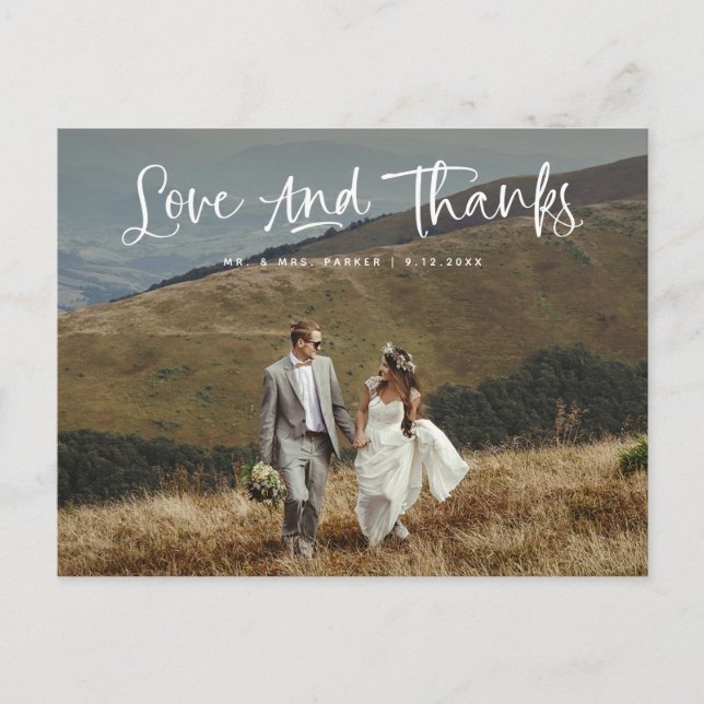 Liebe und Dank | Lässiges Foto Hochzeit Danke Postkarte (Vorderseite)