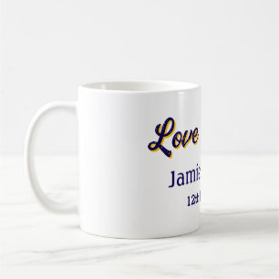 Liebe und dank lila orangefarbener Ehedatum Kaffeetasse