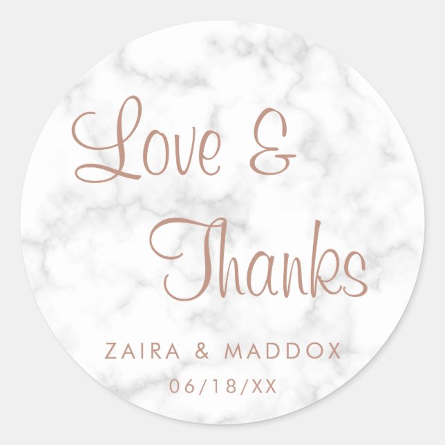 Liebe und Dank Marble Rose Gold Gastgeschenk Hochz Runder Aufkleber (Vorderseite)