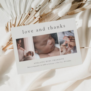 Liebe und Dank Minimal 3 Fotocollage Neues Baby Dankeskarte