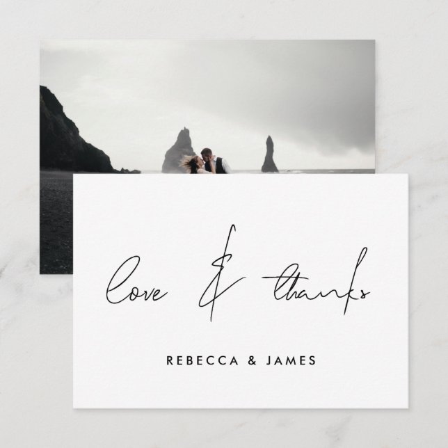 Liebe und Dank Minimal Foto Kalligrafie Hochzeit Dankeskarte (Vorne/Hinten)
