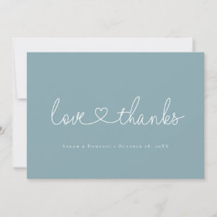 Liebe und Dank Minimal Script Herz Foto blau Dankeskarte