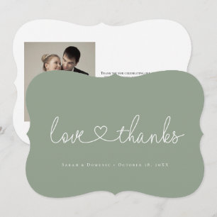 Liebe und Dank Minimal-Script-Herzfoto grün Dankeskarte