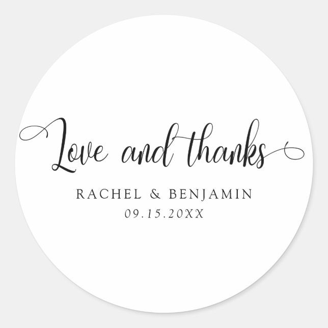 Liebe und Dank Minimal Wedding Elegant Einfach Runder Aufkleber (Vorderseite)