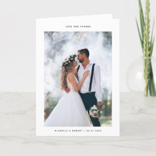 Liebe und Dank Minimalistischer Hochzeit 2-Foto Dankeskarte