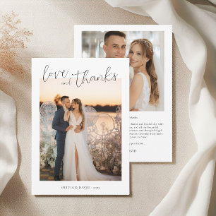 Liebe und Dank Minimalistischer Script-Hochzeit Fo Dankeskarte