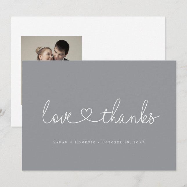 Liebe und Dank Minimalistischer Skripte mit Herz-F Dankeskarte (Vorne/Hinten)