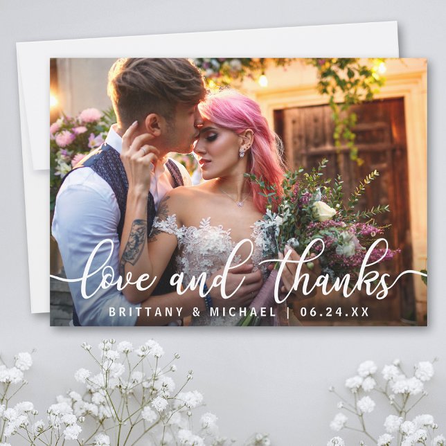 Liebe und Dank | Moderne Hochzeit Danke Foto (Customize to add text or more photos to back of card.)