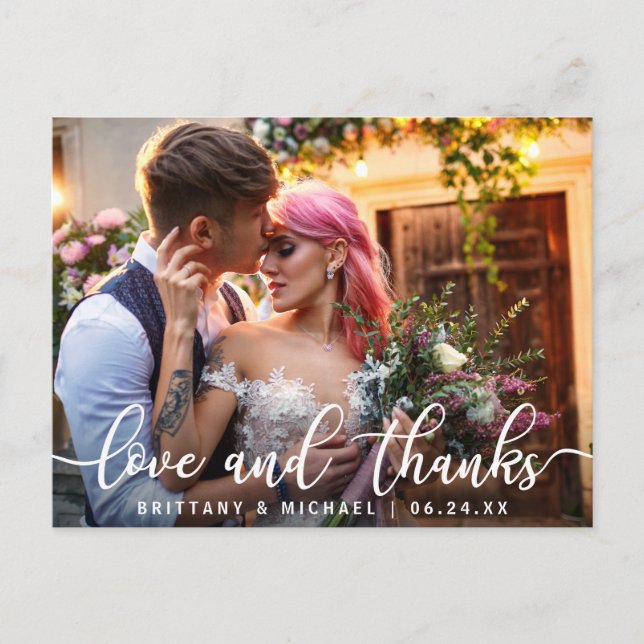 Liebe und Dank | Moderne Hochzeit Danke Foto Postkarte (Vorderseite)