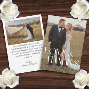 Liebe und Dank moderne Schrift Hochzeit 2 Fotos Mitteilungskarte