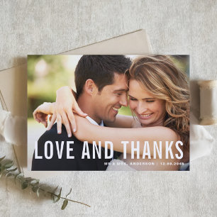 Liebe und Dank moderner Typografie-Foto Hochzeit Dankeskarte
