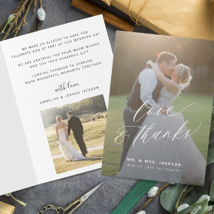 Liebe und dank modernes Drehbuch 2 Fotos Hochzeit Dankeskarte