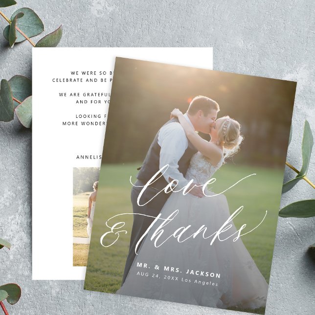 Liebe und dank modernes Drehbuch 2 Fotos Hochzeit Dankeskarte (Von Creator hochgeladen)