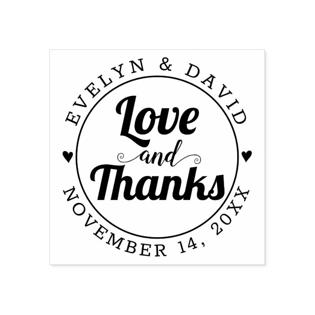 Liebe und Dank, Namen und Hochzeitstermin Gummistempel (Prägung)