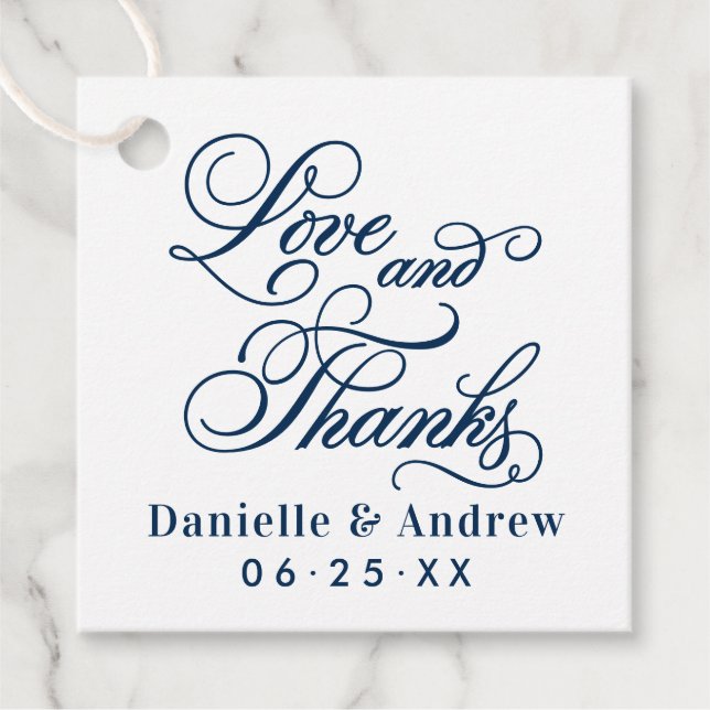 Liebe und dank Navy Calligraphy Wedgram Geschenkanhänger (Vorderseite)