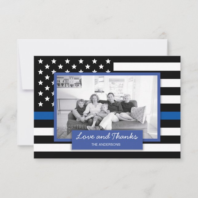 Liebe und Dank Police Thin Blue Line Family Foto Dankeskarte (Vorderseite)