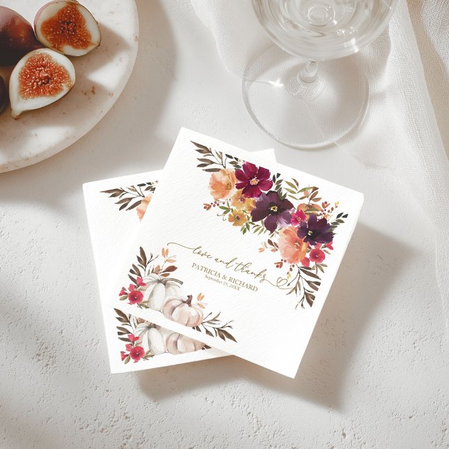 Liebe und Dank Pumpkin Burgundy Floral Wedding Serviette (Von Creator hochgeladen)