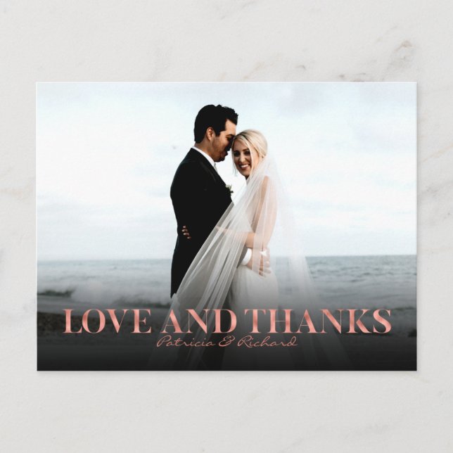 Liebe und Dank Rose Gold Hochzeit Danke Foto Postkarte (Vorderseite)