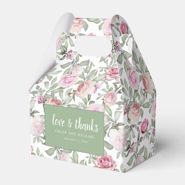 Liebe und Dank Rose Rosa Aquarellblume Geschenkschachtel (Vorderseite)