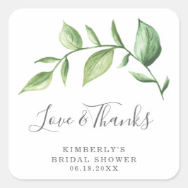 Liebe und Dank Rustikal Greenery Brautparty Quadratischer Aufkleber