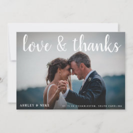 LIEBE UND DANK | Schwarz-Weiß-3-Foto-Hochzeit Dankeskarte