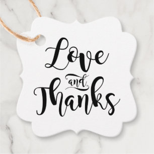 Liebe und Dank Schwarz Weiße Kalligrafie Hochzeit Geschenkanhänger