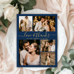 Liebe und dank Script Navy Foto Collage Hochzeit Dankeskarte<br><div class="desc">Elegantes Script Gold und Navy Hochzeit Foto Collage Vielen Dank Karten. Modernes, minimales Hochzeitszertifikat mit 5 (5) Foto auf der Vorderseite und 1 (1) Foto auf der Rückseite. Mit dem Text "Liebe und Dank" in einer schönen Hand Schrift Schriftart Typografie in Gold auf marineblau Hintergrund. Passen Sie Ihren Namen, Ihre...</div>
