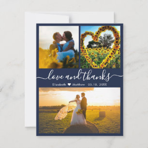 Liebe und Dank Script Navy Hochzeitskampagne Foto  Dankeskarte
