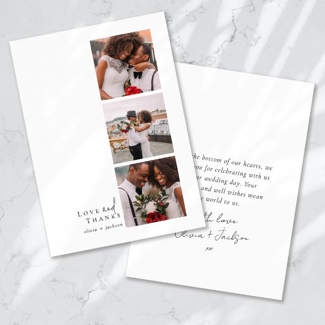 Liebe und Dank Script Triptych Foto Wedding Dankeskarte (Von Creator hochgeladen)
