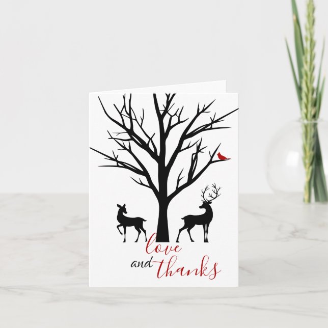 Liebe und Dank Silhouette für den Winter Dankeskarte (Vorderseite)