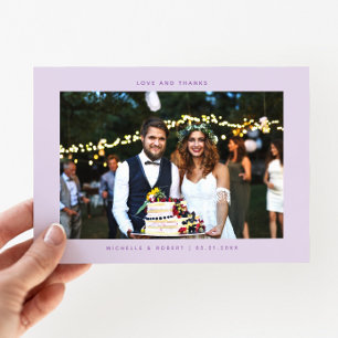 Liebe und Dank Simple Wedding Foto Lilac Dankeskarte