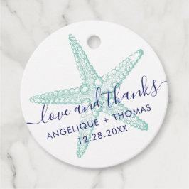 Liebe und Dank Starfish Aquamarin Beach Wedding Geschenkanhänger